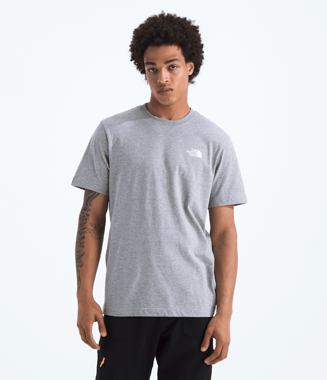 Men’s Evolution Regenerative Ink Box NSE Short-Sleeve Tee—Graphic - TNF Pale Grey Heather/Summit Gold Regenerative Ink Print