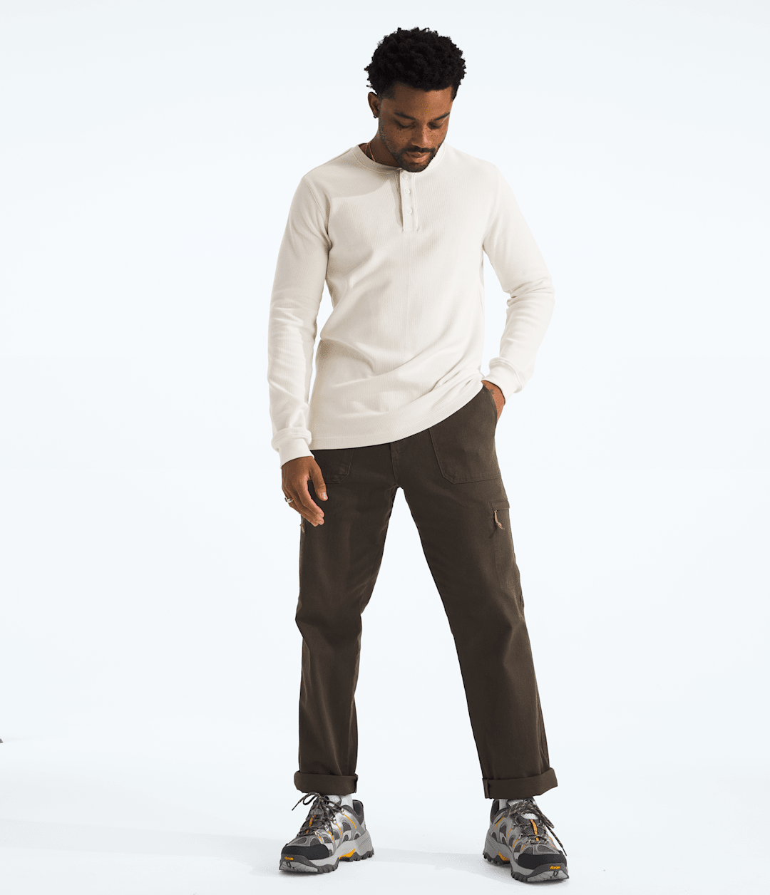 Men’s Waffle Long-Sleeve Henley - White Dune