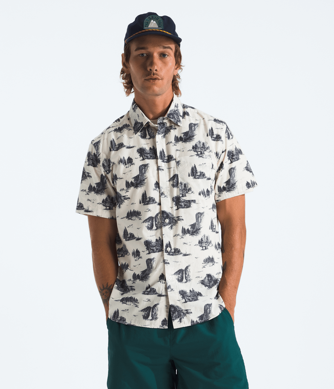 Men’s Short-Sleeve Baytrail Pattern Shirt - White Dune Yosemite Toile Print