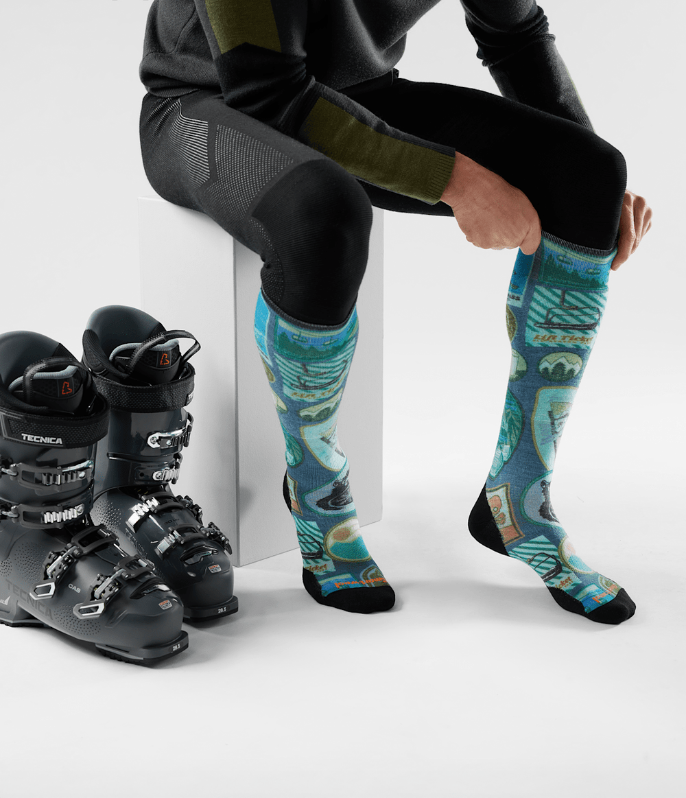 TNF X Smartwool Ski Targeted Cushion Explorer Print OTC Socks - Deep Navy