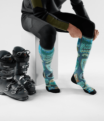 TNF X Smartwool Ski Targeted Cushion Explorer Print OTC Socks - Deep Navy