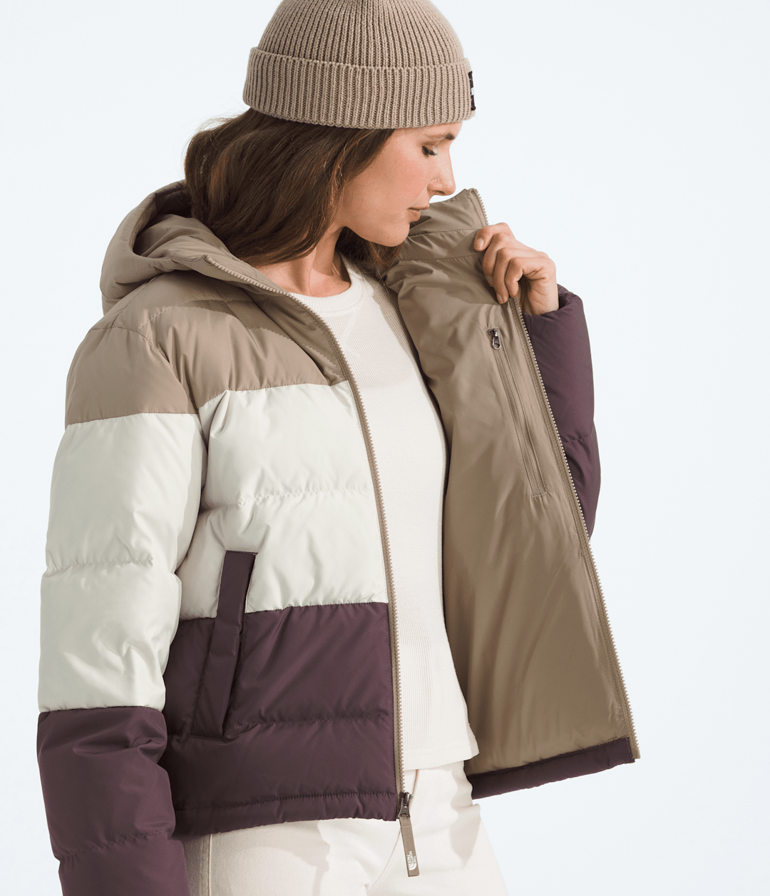 Women’s Frost Fall Hooded Jacket - Mushroom Grey/White Dune