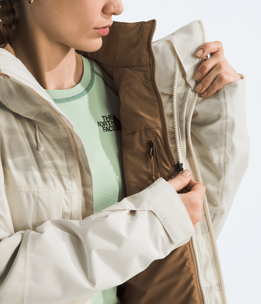 Women’s THERMOBALL™ Snow Triclimate® Jacket—Print - White Dune Edge Of Light Print/White Dune/Utility Brown