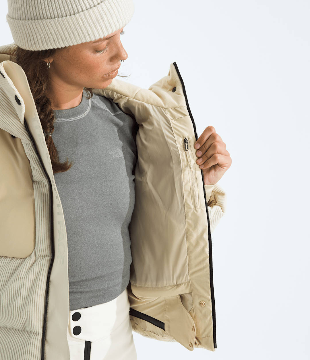 Women’s Cold Spell Corduroy Cropped Down Jacket - Gravel/White Dune