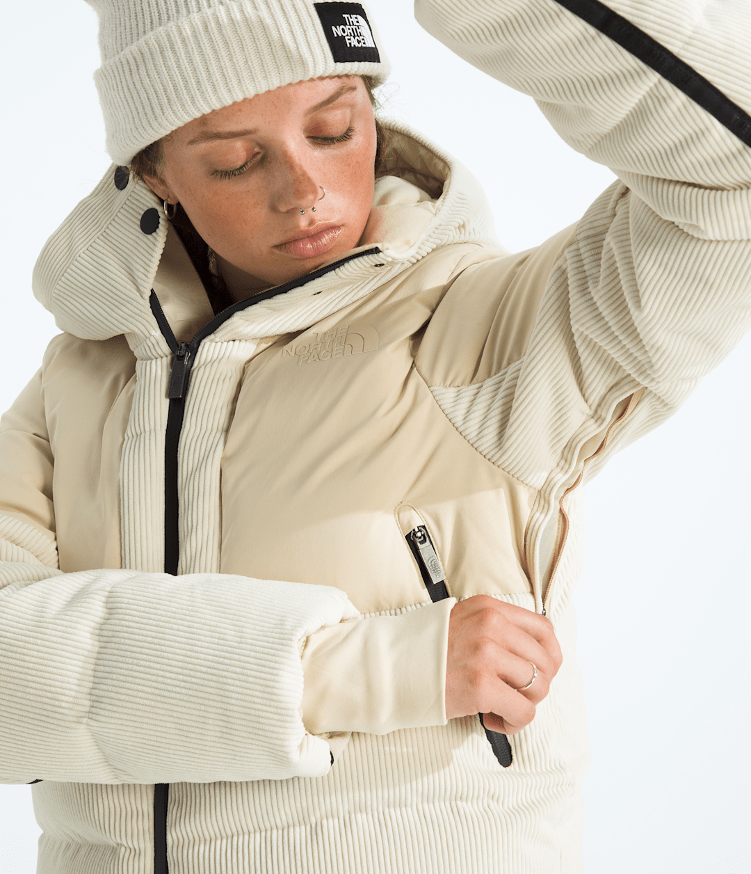 Women’s Cold Spell Corduroy Cropped Down Jacket - Gravel/White Dune