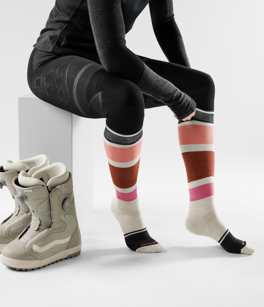 TNF X Smartwool Women's Snowboard Targeted Cushion OTC Socks - Shady Blue Black Ripstop - Papaya Orange