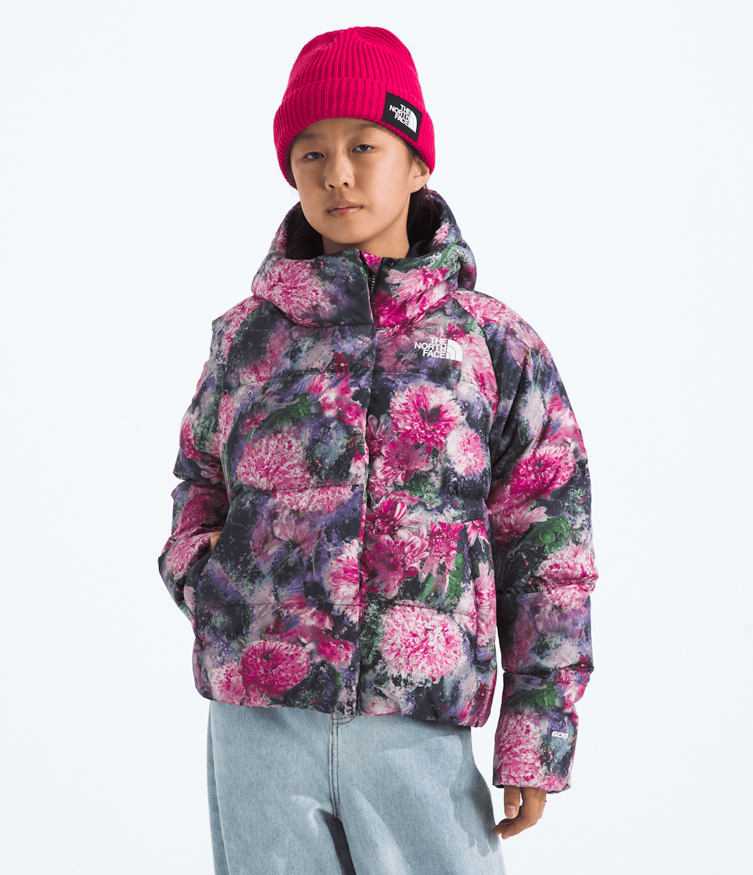 Girls’ North Down Hooded Jacket—Print - Pale Blossom Frozen Floral Print