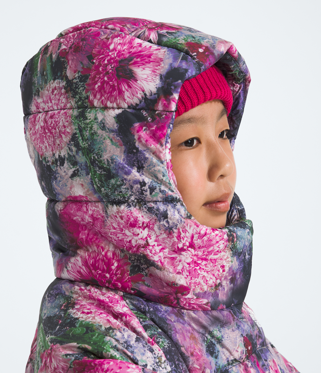 Girls’ North Down Hooded Jacket—Print - Pale Blossom Frozen Floral Print