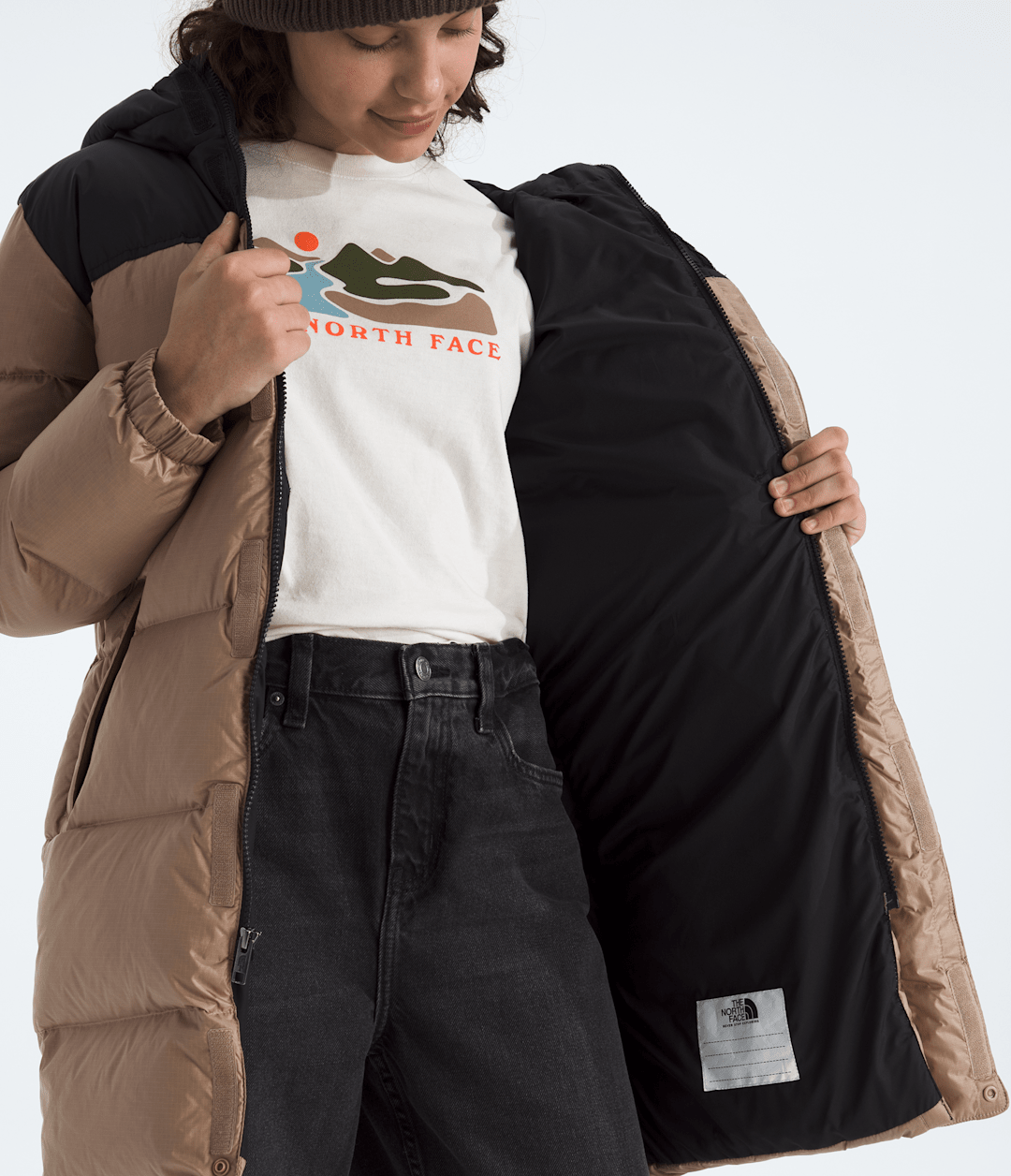 Boys’ & Girls’ Nuptse Long Parka - Mushroom Grey