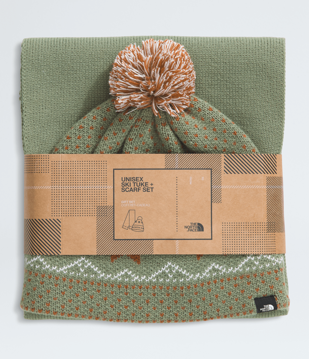 Cabin Ski Tuke And Scarf Set - Bark Mist/Burnt Umber/White Dune/Pom