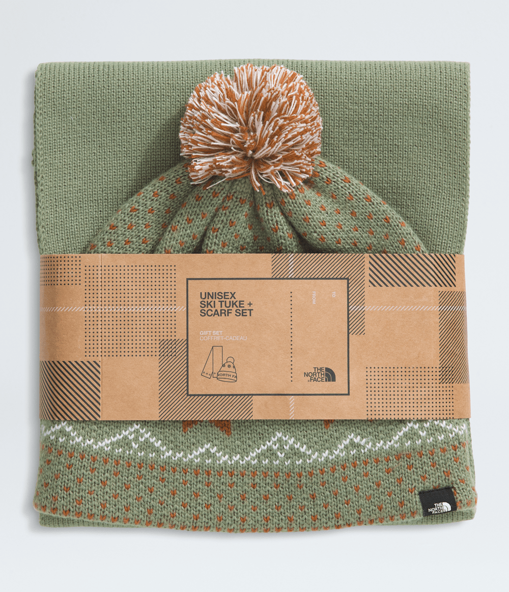 Cabin Ski Tuke And Scarf Set - Bark Mist/Burnt Umber/White Dune/Pom