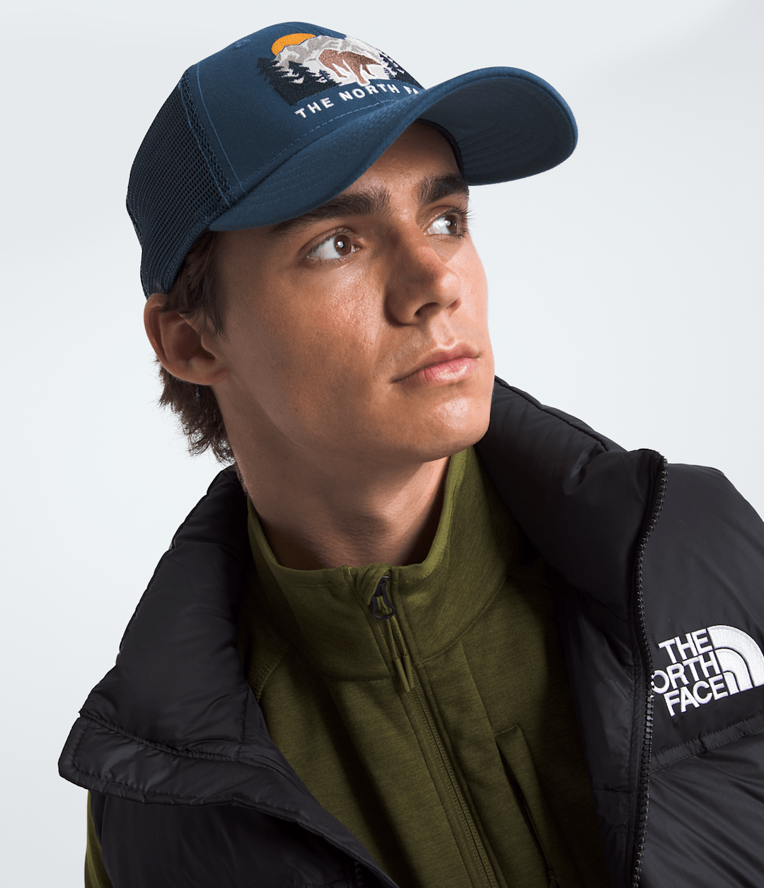 Embroidered Mudder Trucker Hat - Shady Blue/Bear Graphic